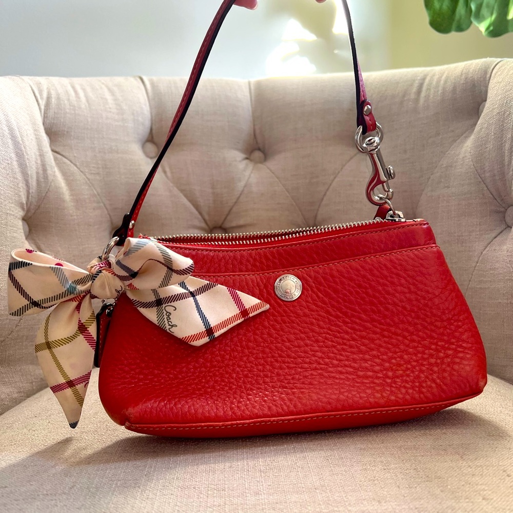 Coach leather shoulder bag purse with silk bow